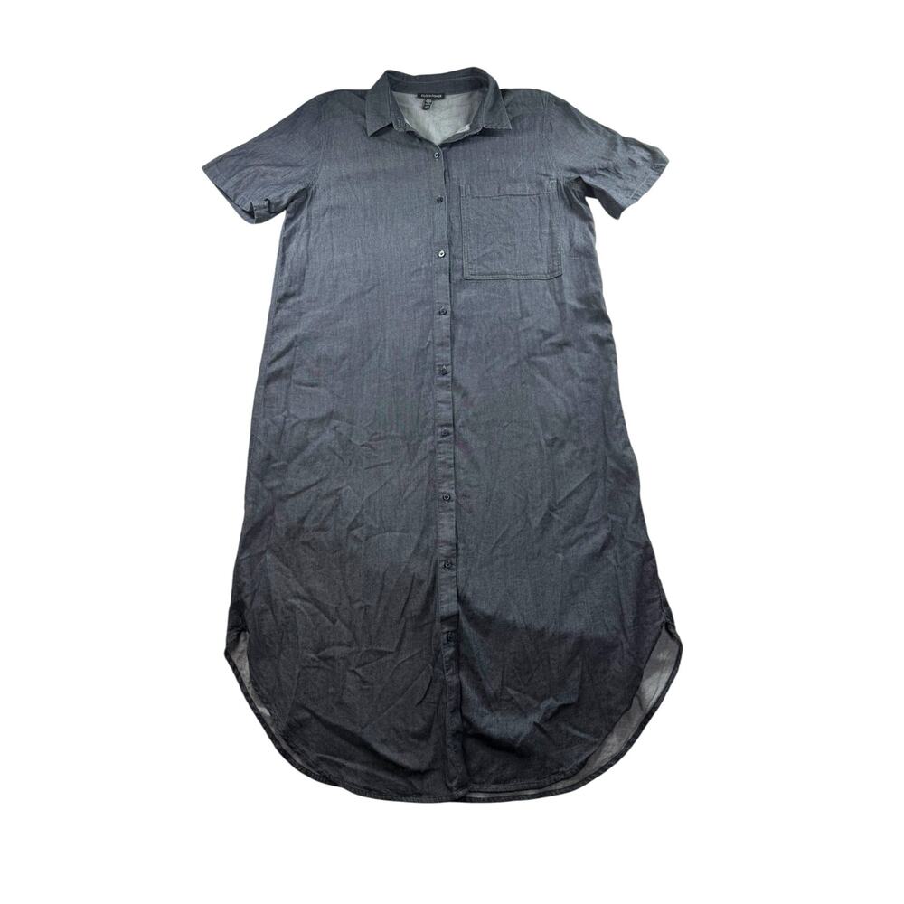 Eileen Fisher Shirt Dress S Organic Cotton Button Front Short Sleeve Chambray
